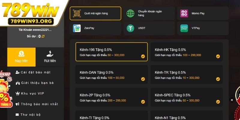 Tổng hợp phương thức nạp tiền 789Win tại hệ thống